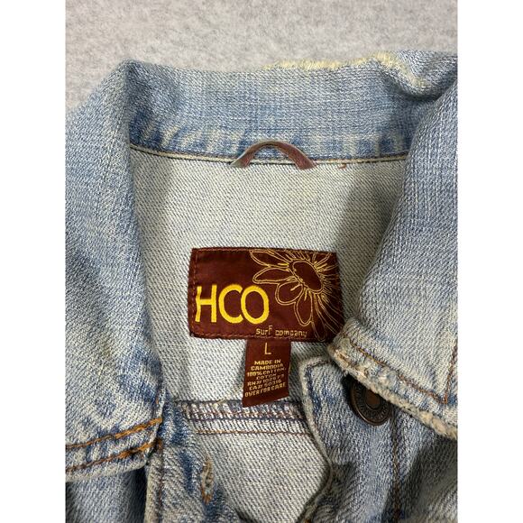Y2K Hollister Junior Womens Size L Distressed Denim Jacket HCO Surf - Picture 3 of 10
